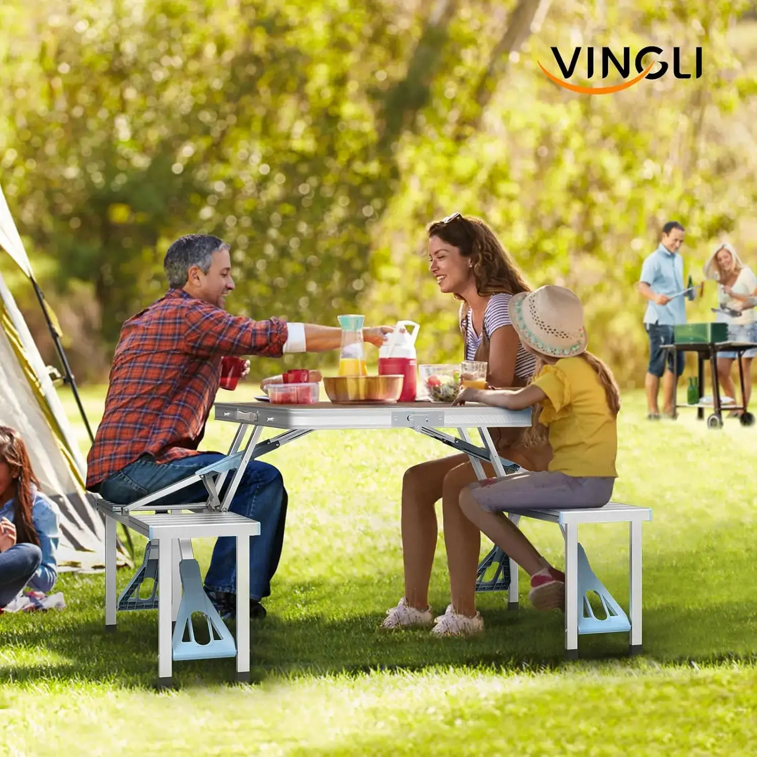 4 Ft Camping Picnic Table Set with 4 Seats