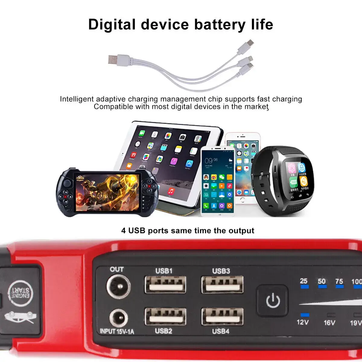 12 Volt Jump Starter 99800mAh Portable Charger Power Bank with LED Flash Light