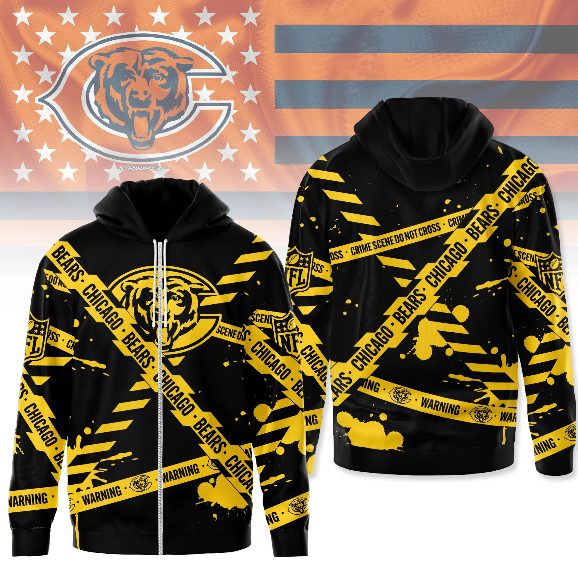 Chicago Bears | Premium NFL Yellow Caution Tape 3D Hoodie MM