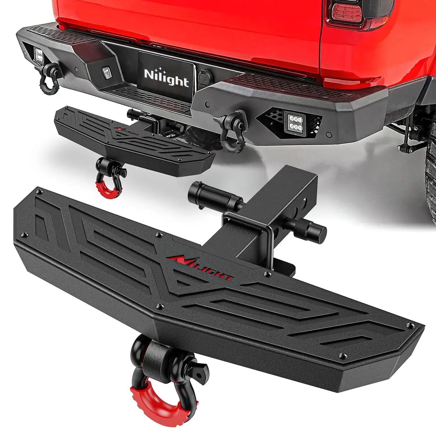 Hitch Step 2 Inch Receiver Universal Trailer Hitch Step Armor with Anti-Theft D-Ring Shackle Hitch Lock Stabilizer Anti-Slip Design Rear Bumper Guard for Pickups Trucks Vans SUVs ATVs Vehicle Accessories, Truck Accessories, Universal Automotive Ac