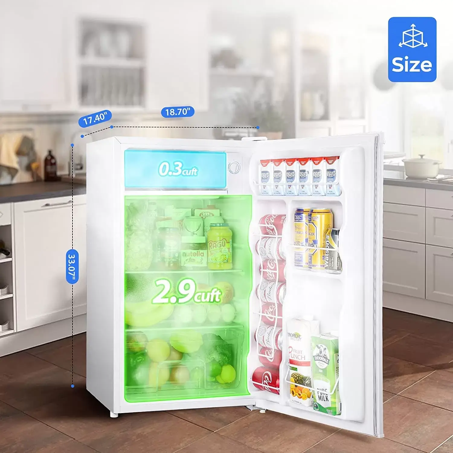 Upstreman 3.2 Cu.Ft Mini Fridge with Freezer, Single Door, Adjustable Thermostat, Refrigerator for Dorm, Office, Bedroom, Black-BR321