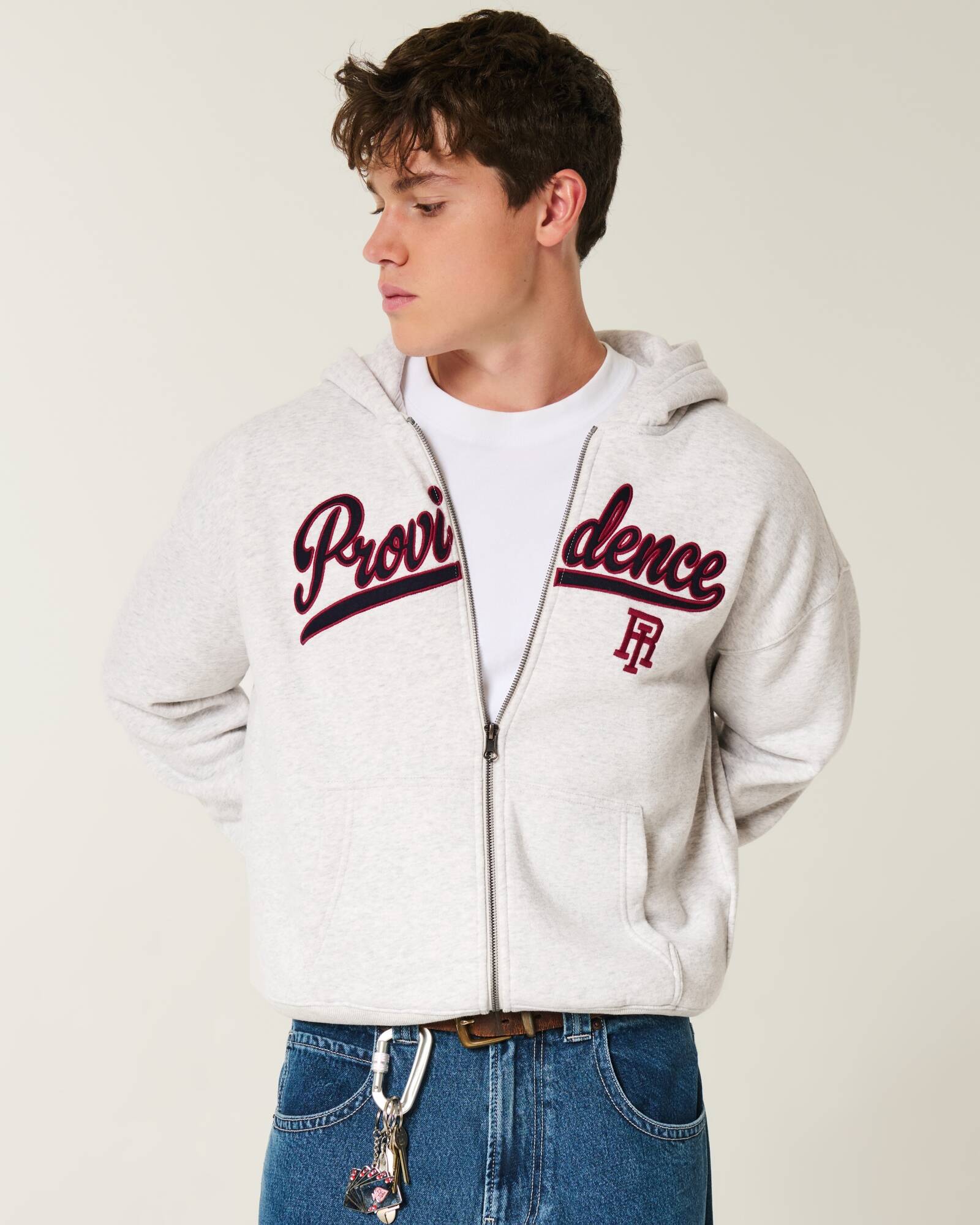 Boxy Number Graphic Zip-Up Hoodie