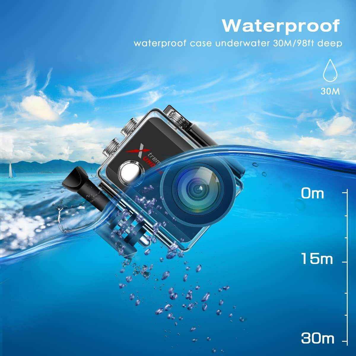 Underwater Camera,24MP 40m WiFi Dual Color Screen Action Camera 4K For Snorkeling Sports,Waterproof Camera with Bike Helmet,EIS Stabilization,170° Wide Angle,4X Zoom,2 Batteries and Mounting Kits