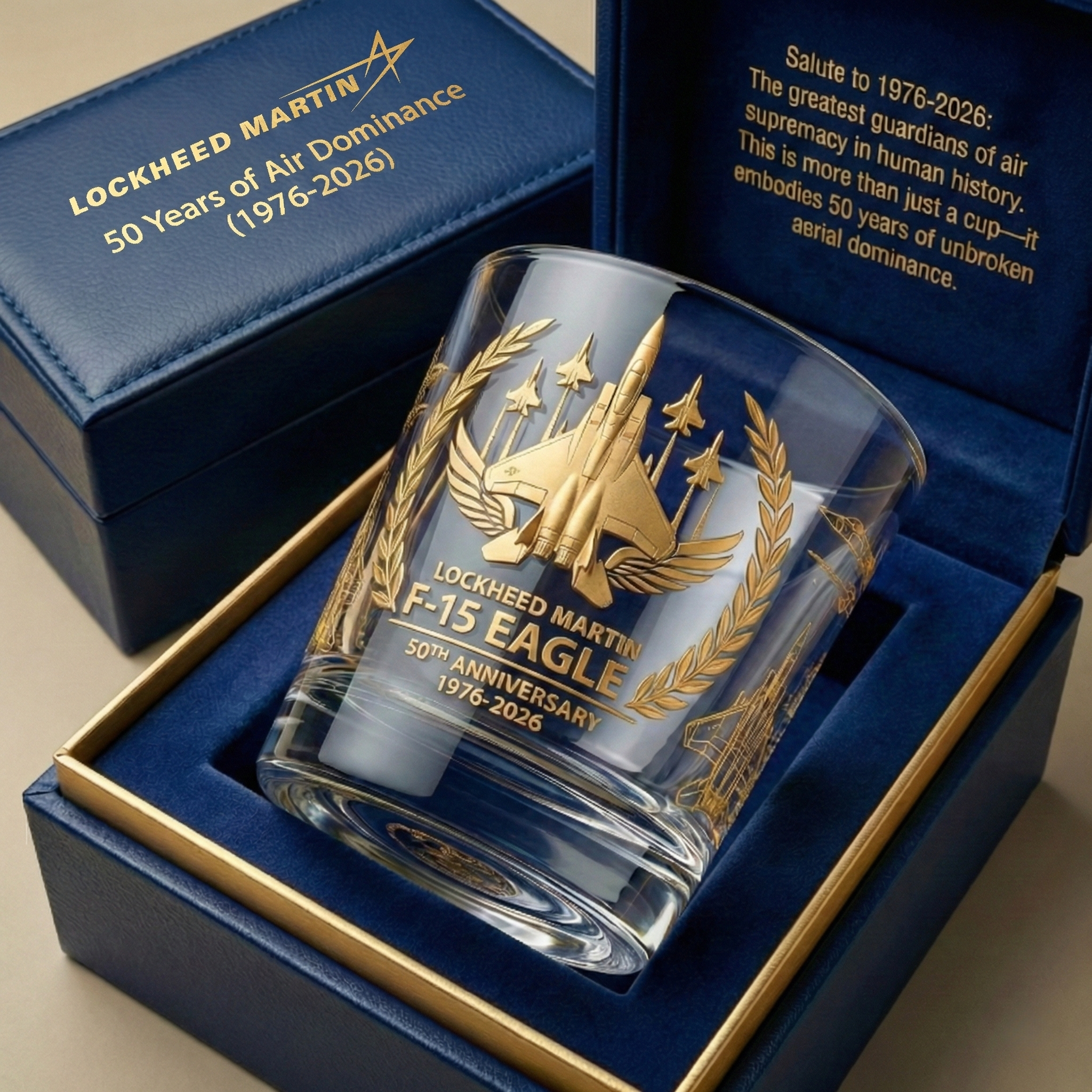 F-15 Eagle Air Supremacy 50th Anniversary Whiskey Glass