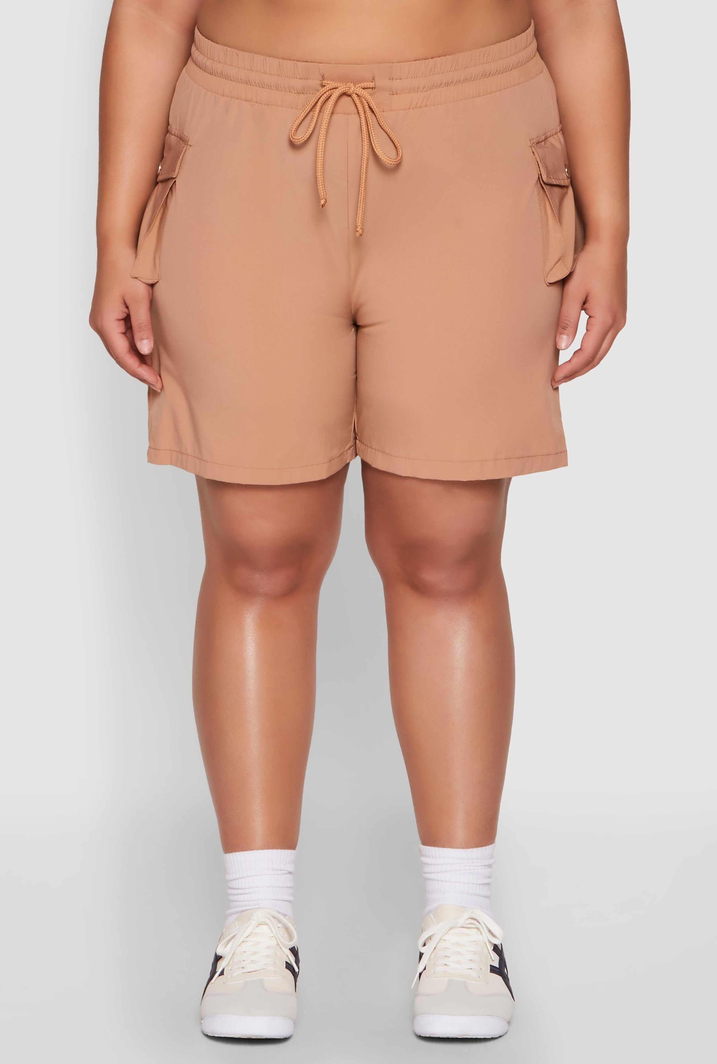 Plus Size Drawstring High Waisted Cargo Shorts