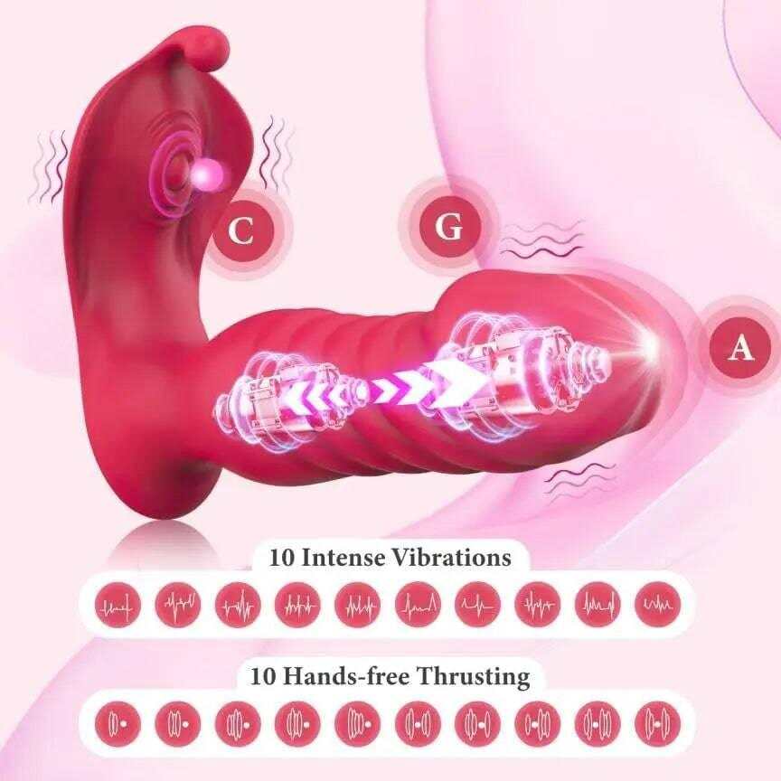 Wearable Tongue Licking G-Spot Vibrator – Remote Control Thrusting Dildo