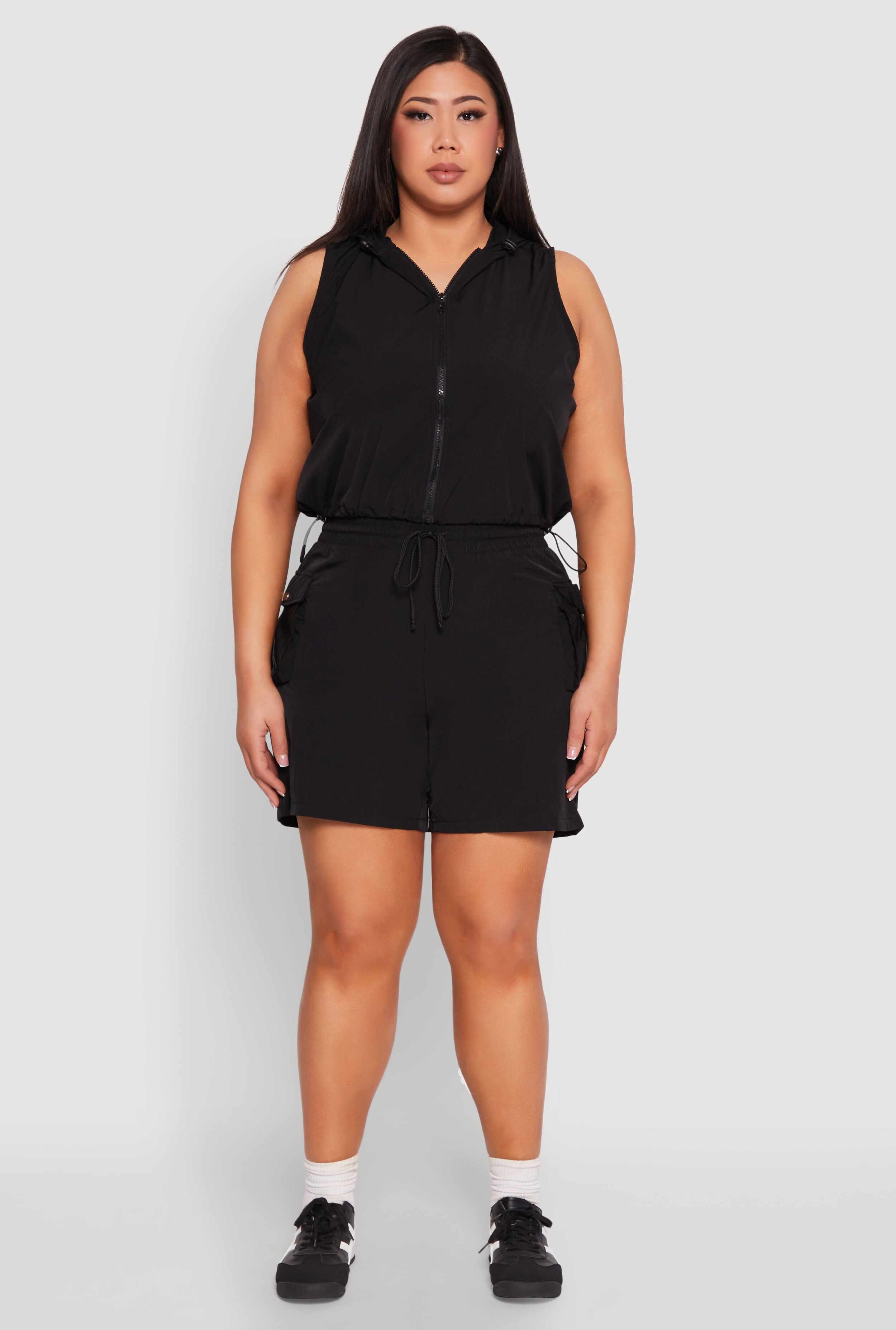 Plus Size Zip Front Sleeveless Windbreaker Vest