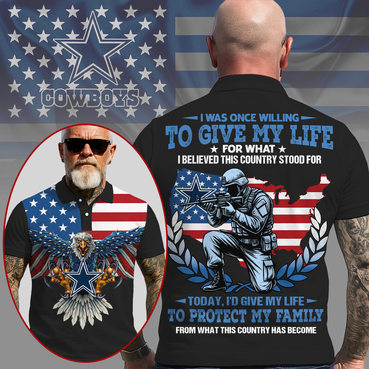 Dallas Cowboys | Premium NFL Patriotic Veteran Family Protection T-shirt MM