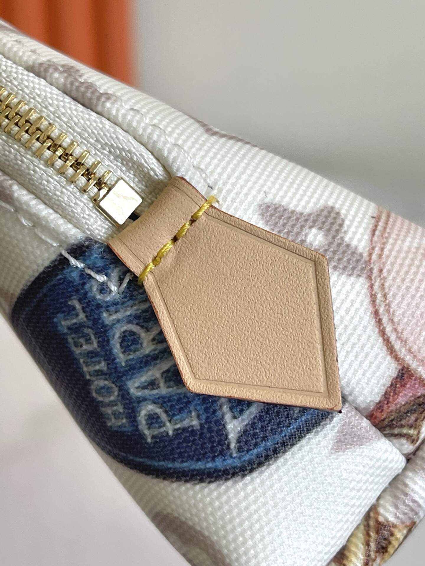Small Cosmetic Pouch – Monogram-Inspired Coated Canvas with Vintage Hotel Key Motif & Washable Lining