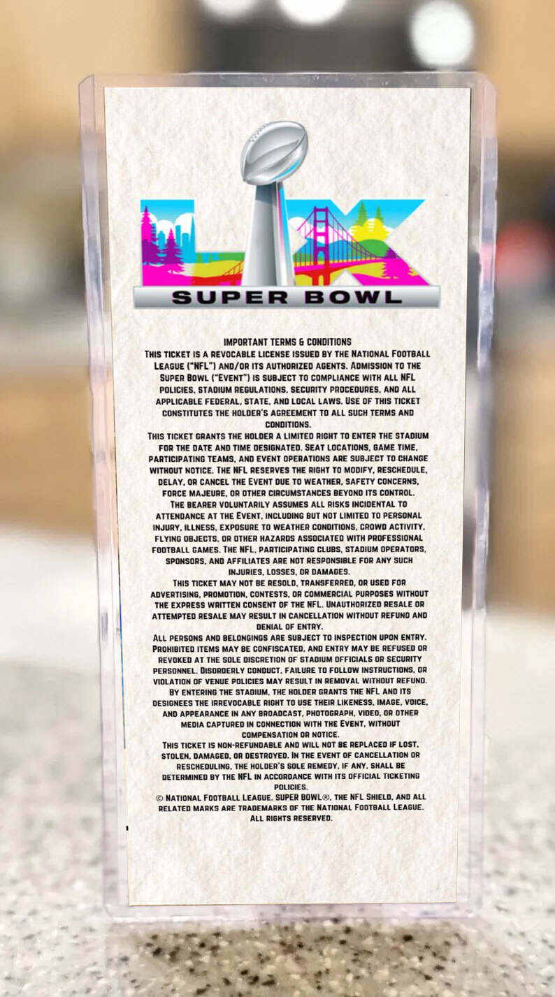 Customized SEATTLE seahawks vs NE patriots superbowl LX 2026 commemorative ticket any seat