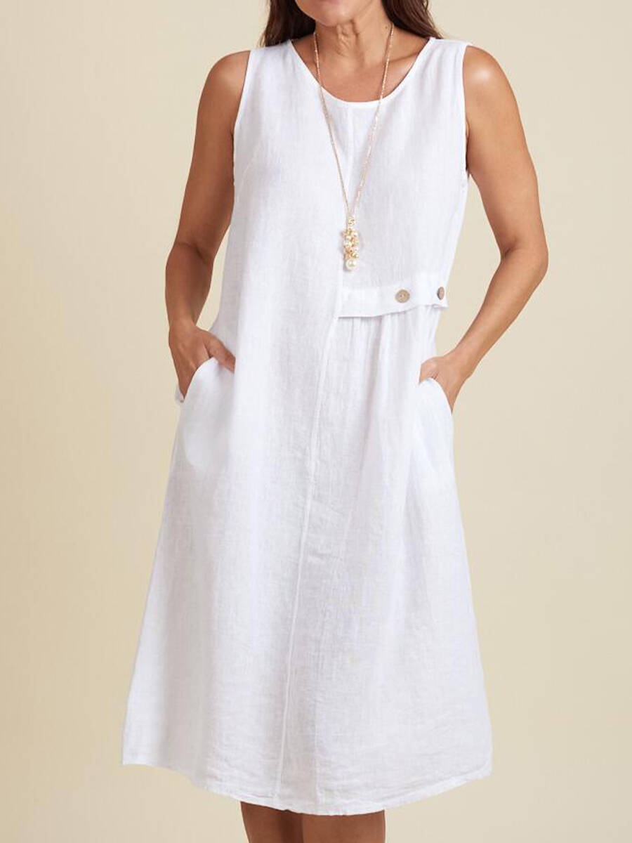 🔥Summer Arrivals🌟Women's Round Neck Pocket Cotton and Linen Dress