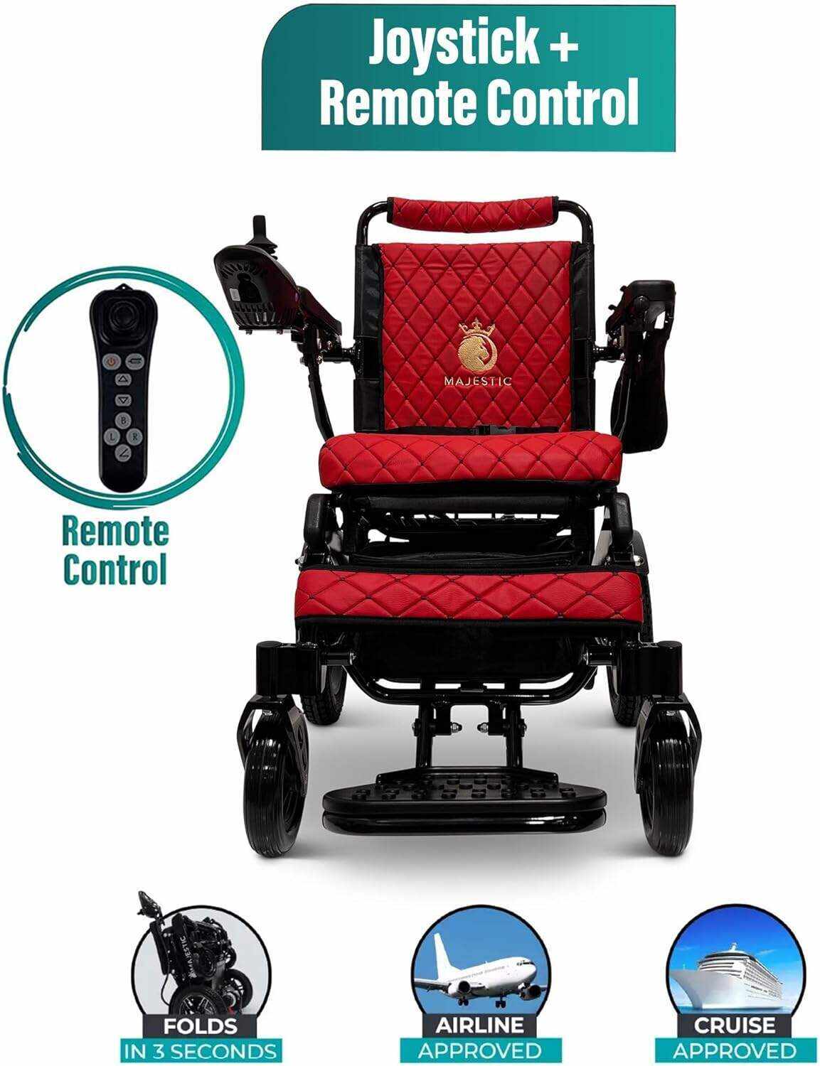 MALISA Electric Wheelchair for Adults, Portable All Terrain Lightweight Wheelchairs, Foldable Motorized Power Wheel Chair, Leather Seat (17.5