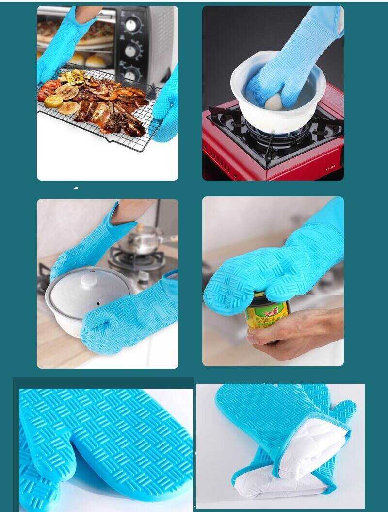 New Cotton Thickened Double-layer Food Grade Lattice Silica Gel Gloves Microwave Oven Insulated Kitchen