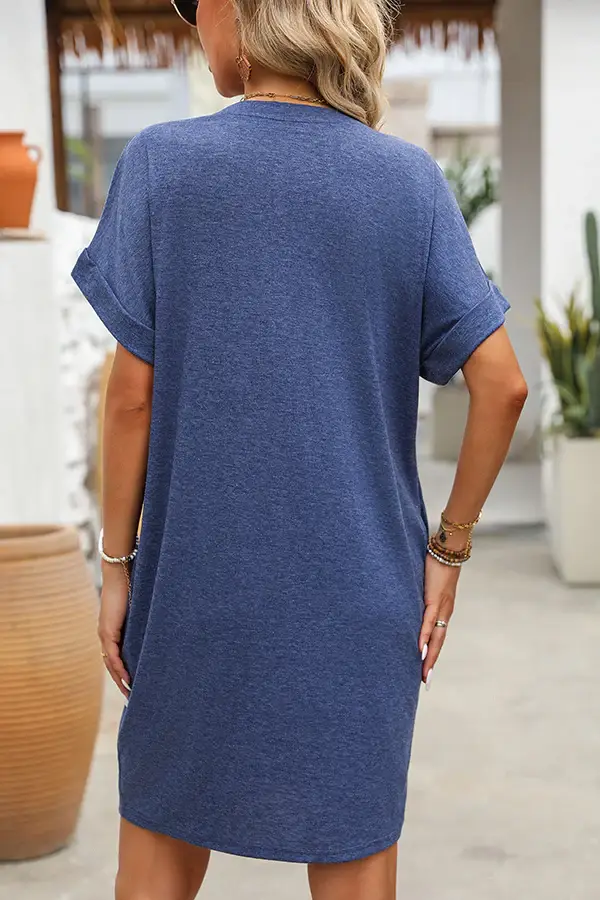 Fashion Solid Round Neck Mini Dress
