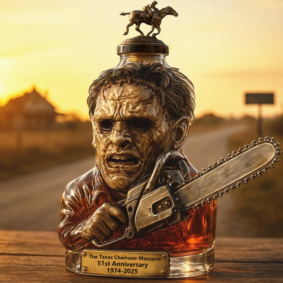 The Texas Chainsaw Massacre 51st Anniversary Whiskey bottle