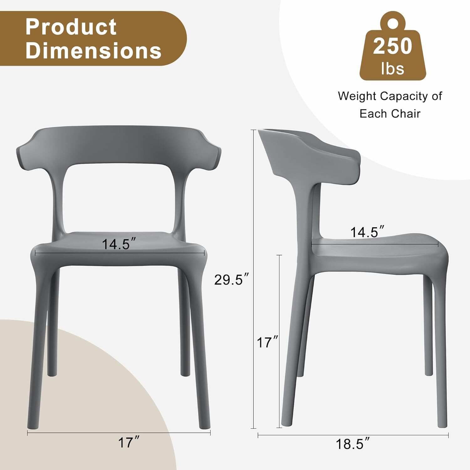 VECELO 4 Pack Plastic Stacking Chairs