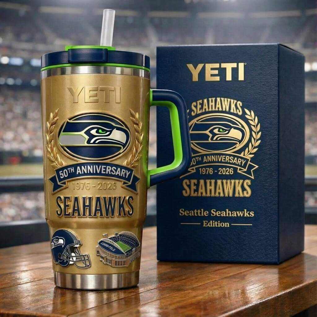 Limited Edition: Seattle Seahawks 50th Anniversary Gold Yeti Tumbler (1976-2026)