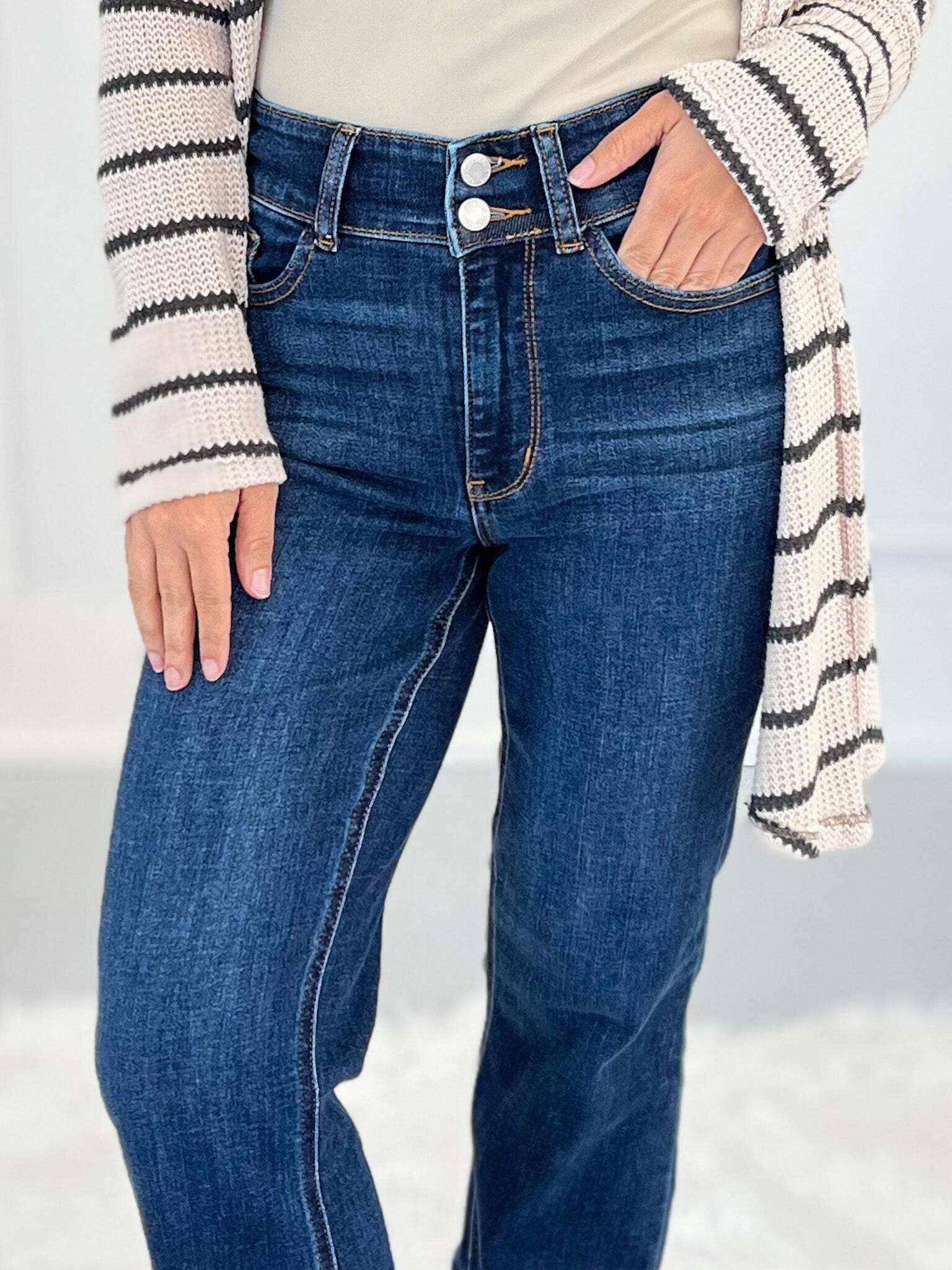 Feeling Cute - Christmas Vintage Frayed Hem Bootcut Jeans- Final Sale
