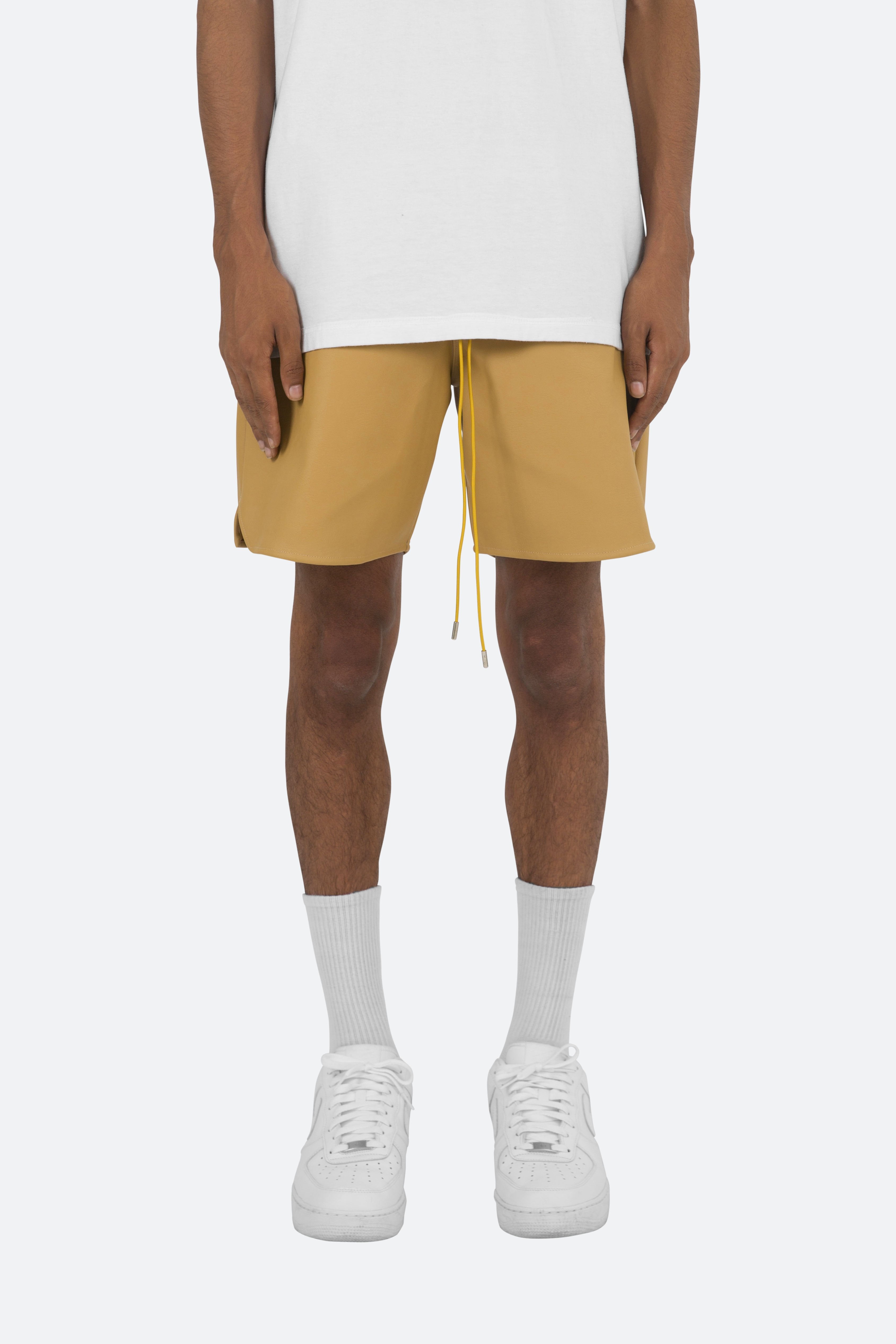 Leather Basketball Shorts - Mustard