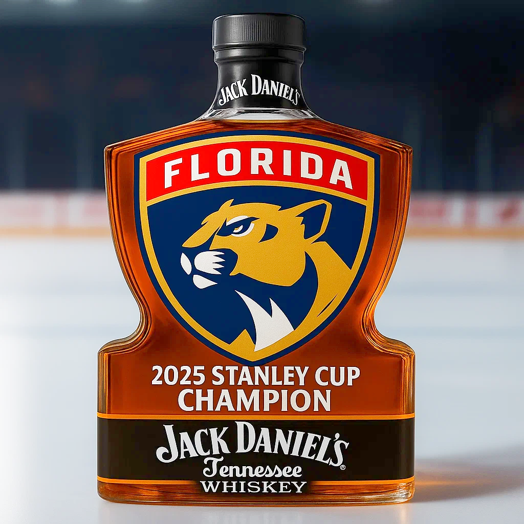 Florida Panthers Logo 2025 Stanley Cup Champion Whiskey Bottle