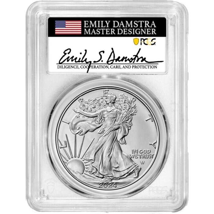 2024 SILVER EAGLE PCGS MS70 FDOI w/Emily S. Damstra Signature