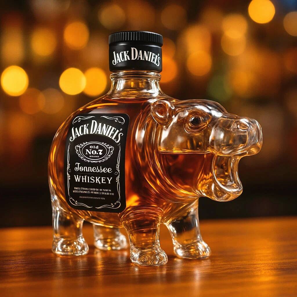 Super popular hippopotamus Moo Deng whisky bottle