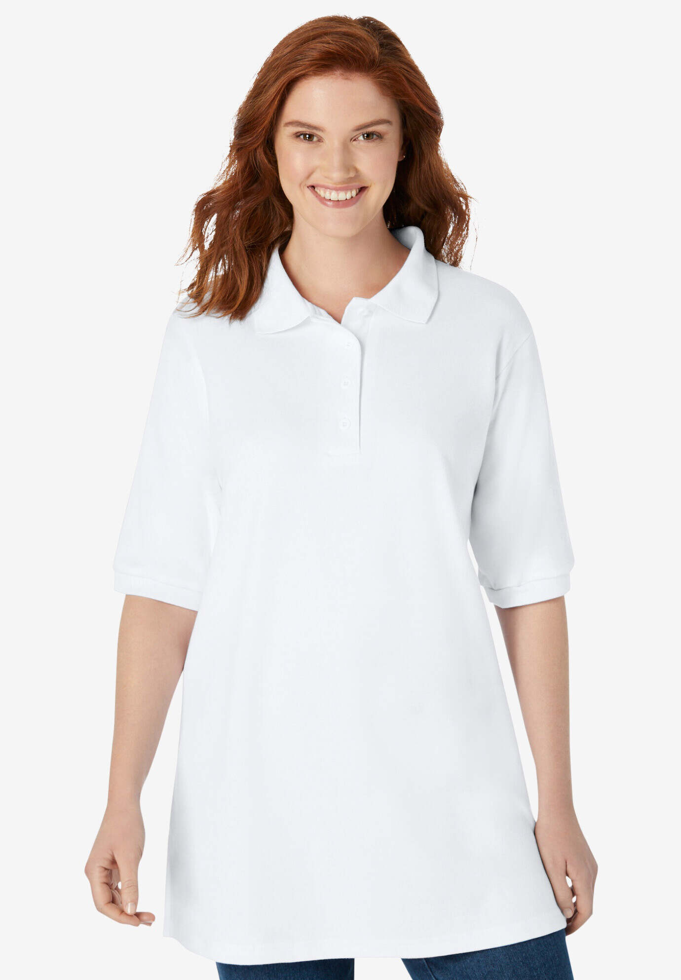 Elbow-Sleeve Polo Tunic