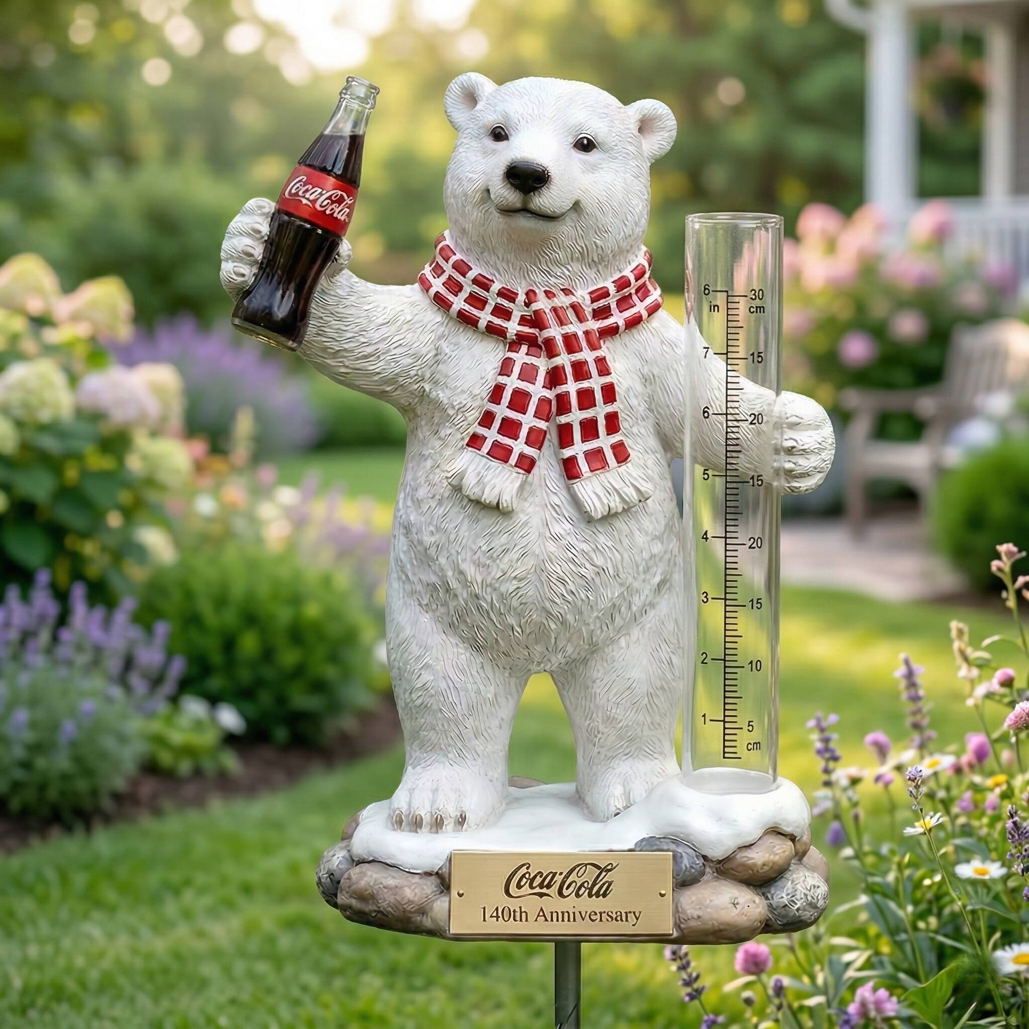 Coca-Cola 140th Anniversary Polar Bear Rain Gauge Garden Stake