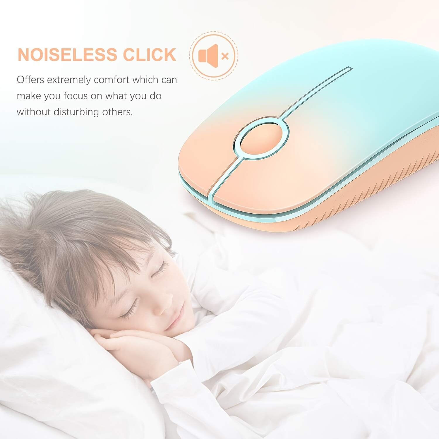 2.4G Wireless Mouse with Nano Receiver - Slim Ergonomic Optical mouse, Quiet Clicks, DPI, Plug & Play, Compatible with PC, Laptop, Mac, Tablet - Gradient Orange to Mint Green (Battery-Powered, AA Not Included) - Ideal for Office, Gaming, Streaming, Office