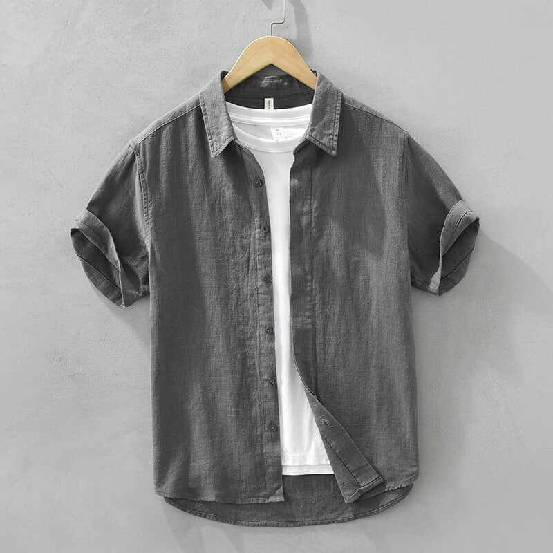 Comfortable Breathable Cotton And Linen Lapel Short Sleeve Shirt