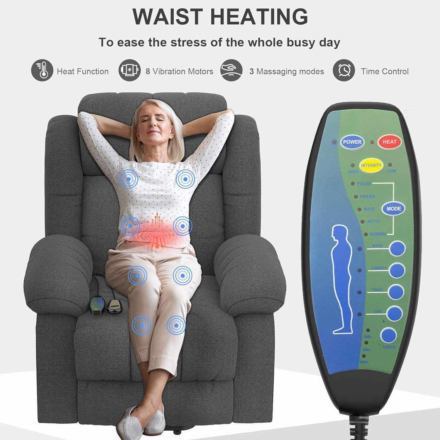 YONISEE Lar2ge Lift Chairs Recliner for Elderly - Power Fabric Lift Chair Modern with Massage and Heat, Extended Footrest, 3 Positions, 2 Side Pockets, and Cup Holders, USB Ports, Coffee Color