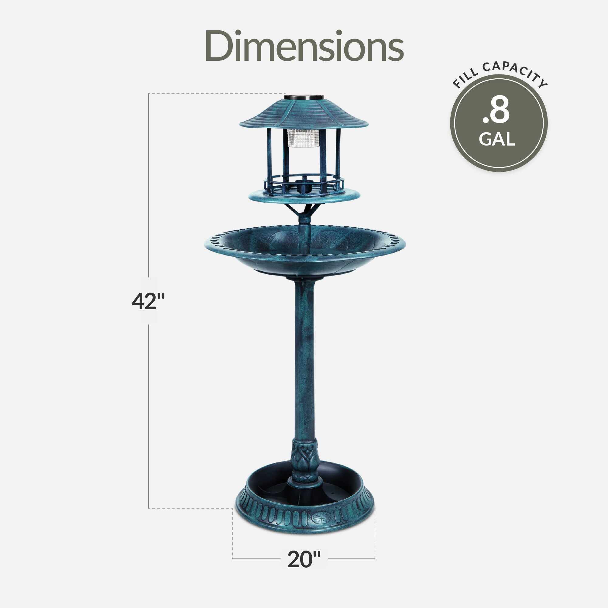 Solar Lighted Outdoor Pedestal Bird Bath w/ Planter, Decorative Bird Cage