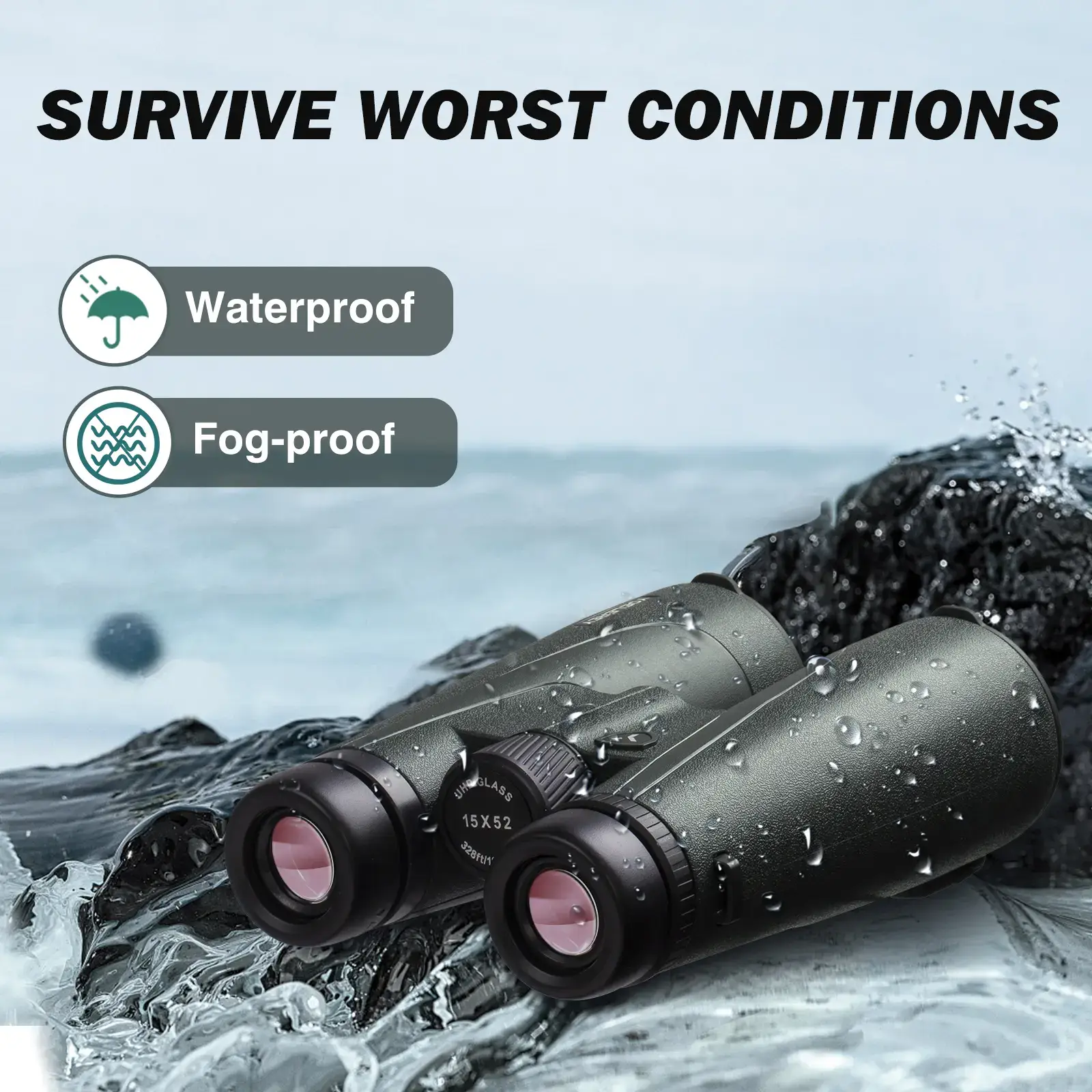 15x52 UHD Binoculars High Magnification for Bird Watching & Distant Details 23mm Large Eyepieces BAK4 Prism for Low Light Nature Lovers Telescopic Hiking Essentials