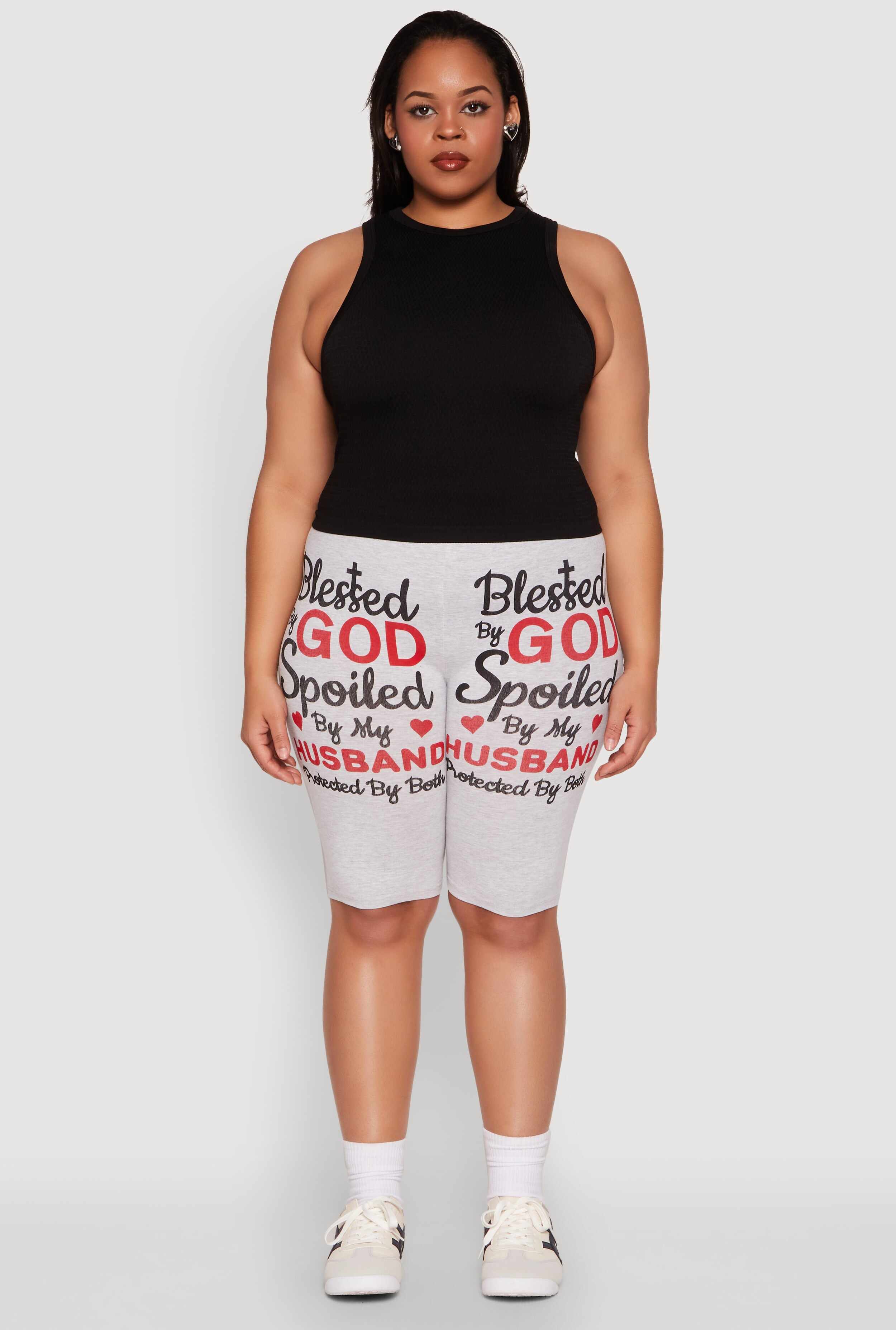 Plus Size Blessed By God Graphic Biker Shorts
