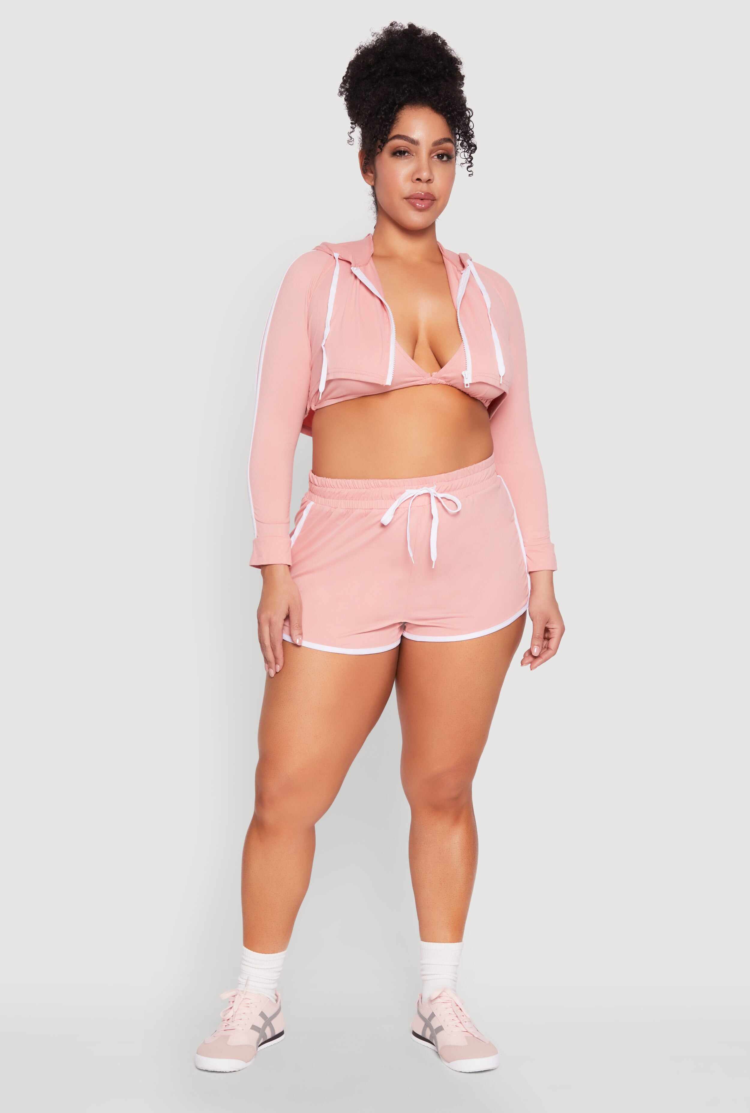 Plus Size Contrast Trim Dolphin Shorts
