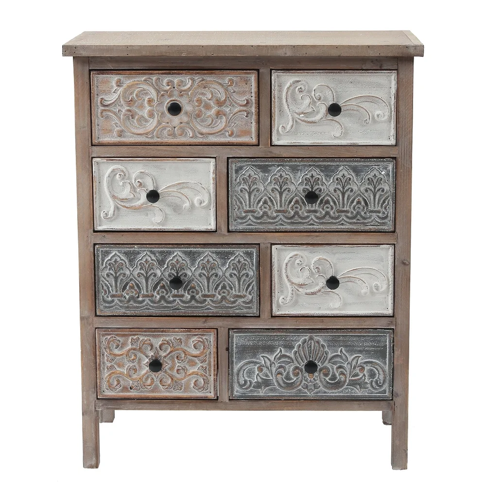 The Curated Nomad Brewa Varied Rustic Carved Wood 8-Drawer Chest - 32.09