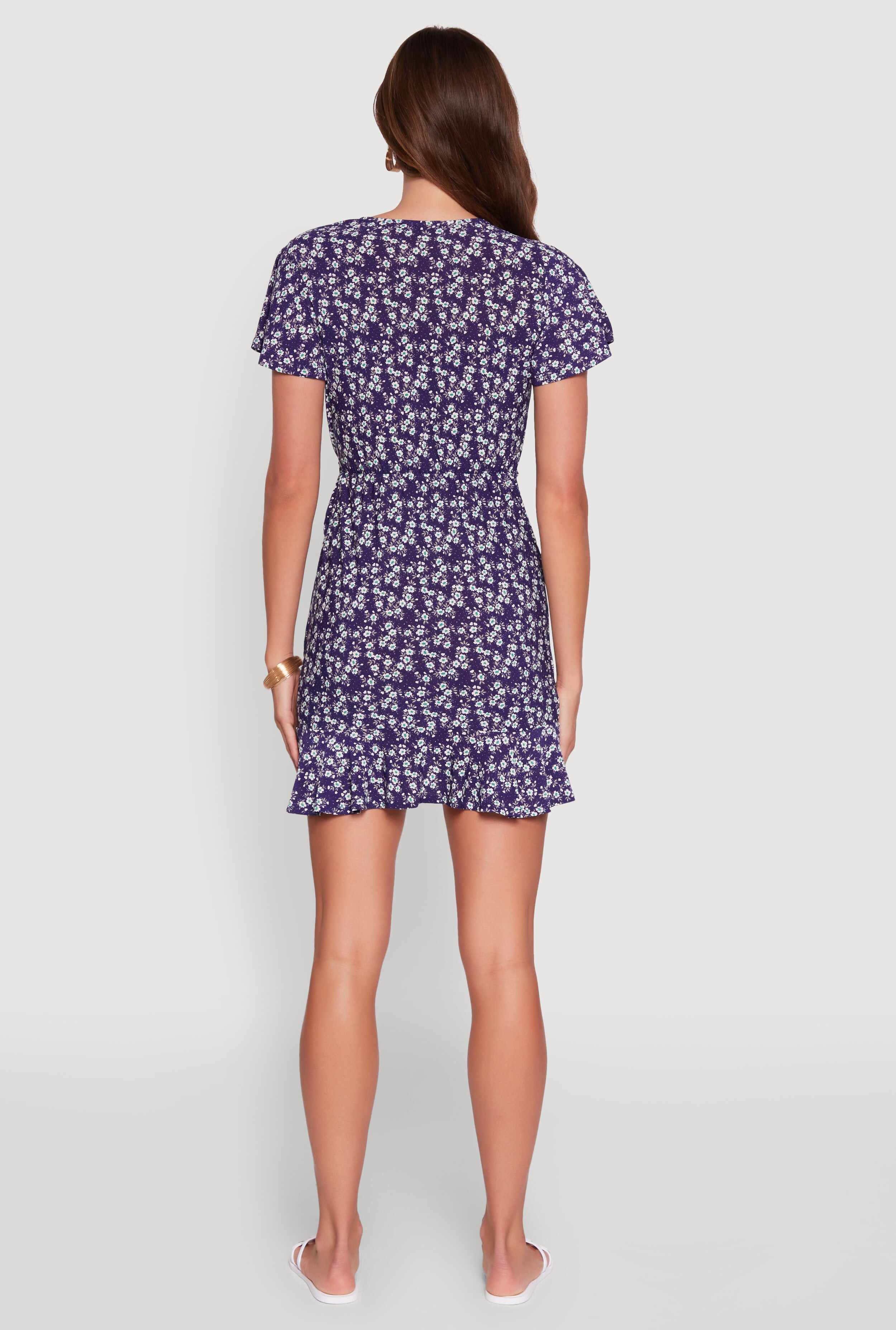 Floral Wrap Dress with Ruffles and V-Neck