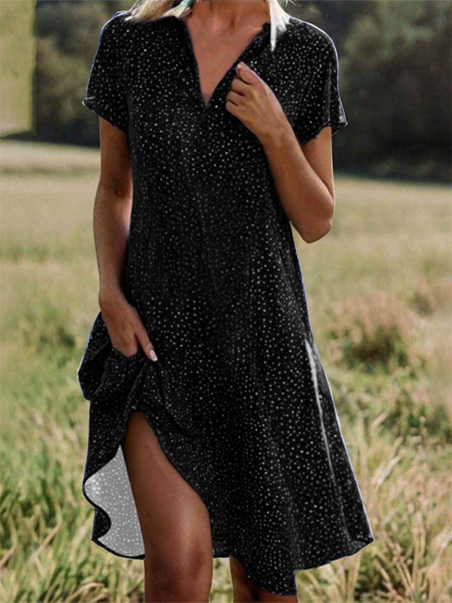 🔥Summer Arrivals🌟Women's Polka-dot Art Print Casual Loose Elegant V-neck Dress