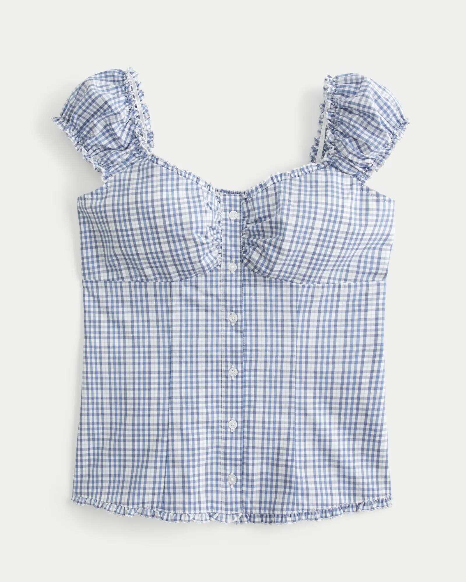 Linen-Blend Tie-Front Peplum Top