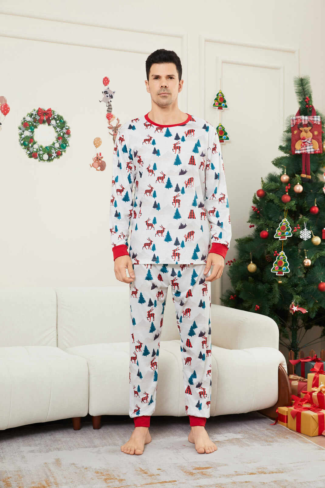 Christmas White Printed Family Matching Christmas Pajamas Sets