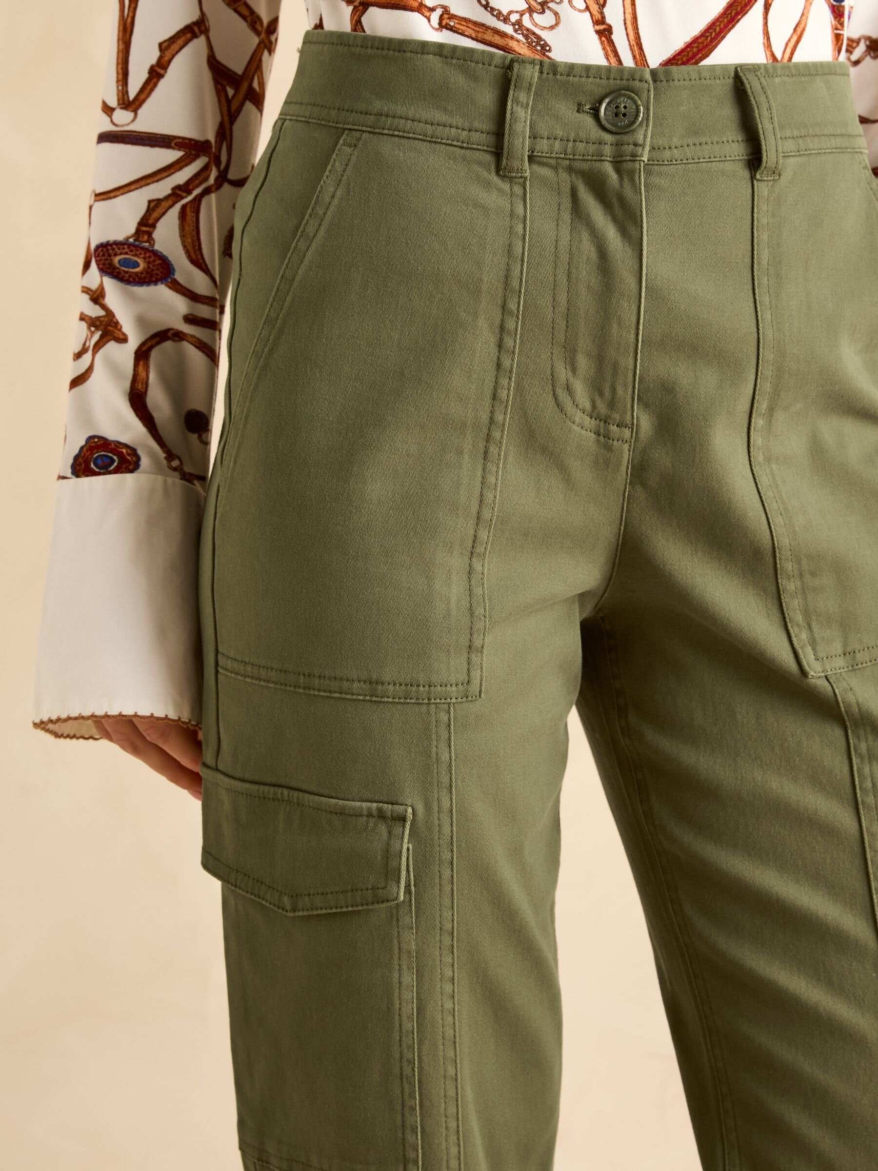 Khaki Green Tapered Leg Cargo Trousers