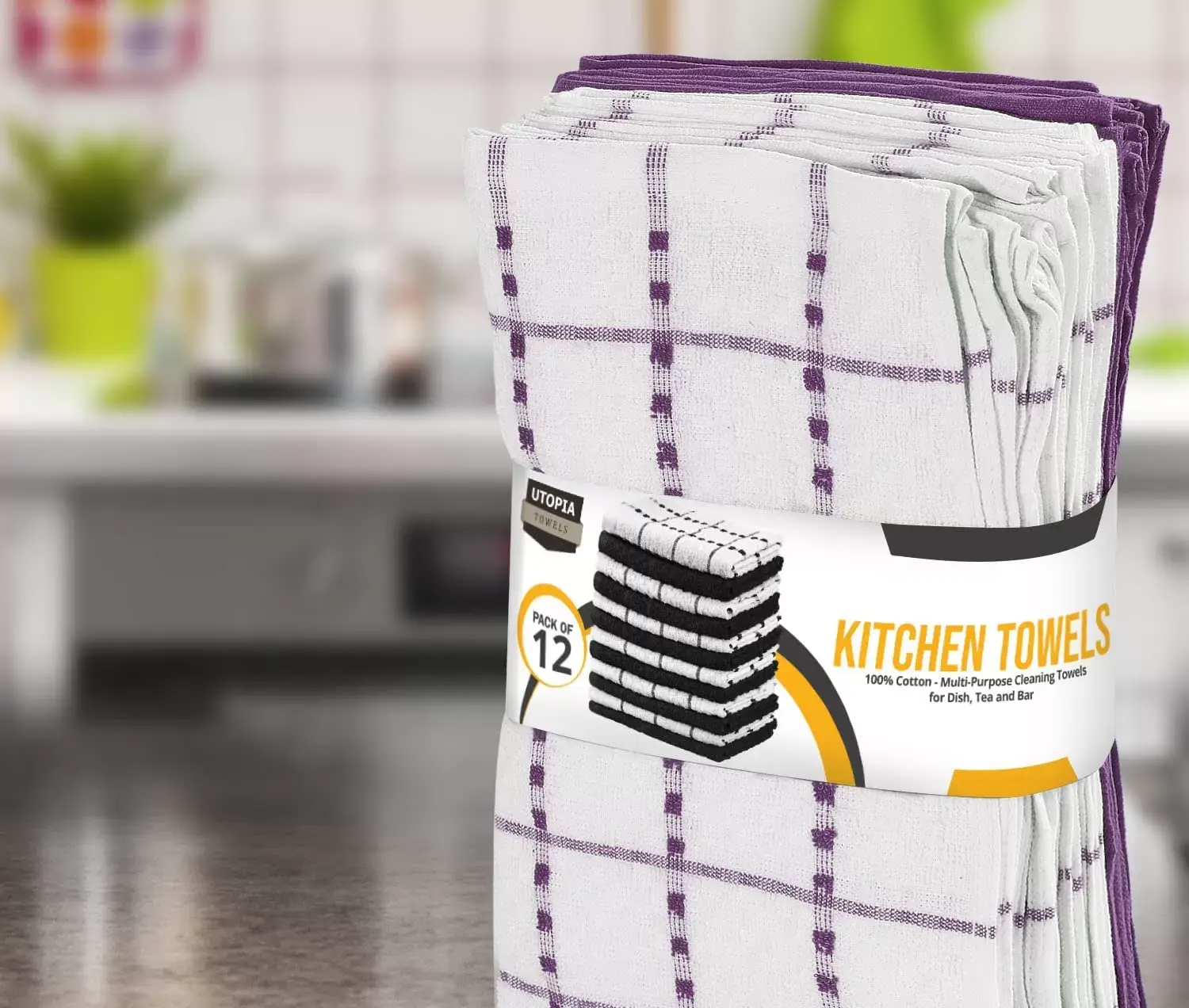 Kitchen Towels 12 Pack, 15 x 25 Inches, 100% Ring Spun Cotton Super Soft and Absorbent Linen Dish Towels, Tea Towels and Bar Towels Set (Black)