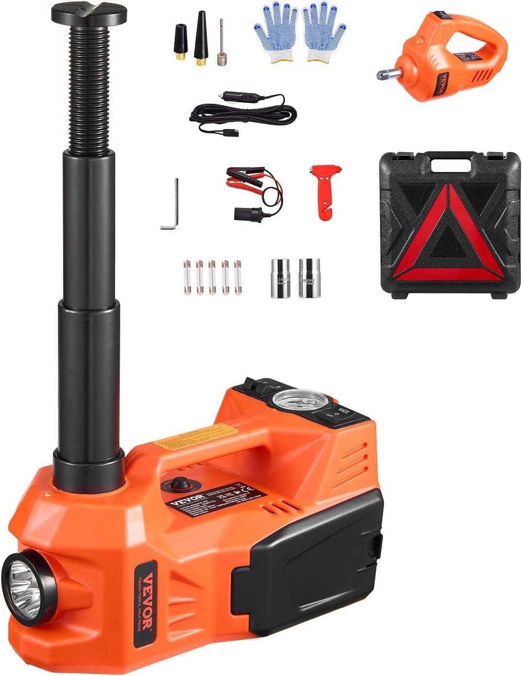 Electric Car Jack, 5 Ton/11023 LBS Hydraulic Jack Lift with Electric Impact Wrench, Built-in Inflatable Pump, and LED Light for SUV MPV Sedan Truck Change Tires Garage Repair