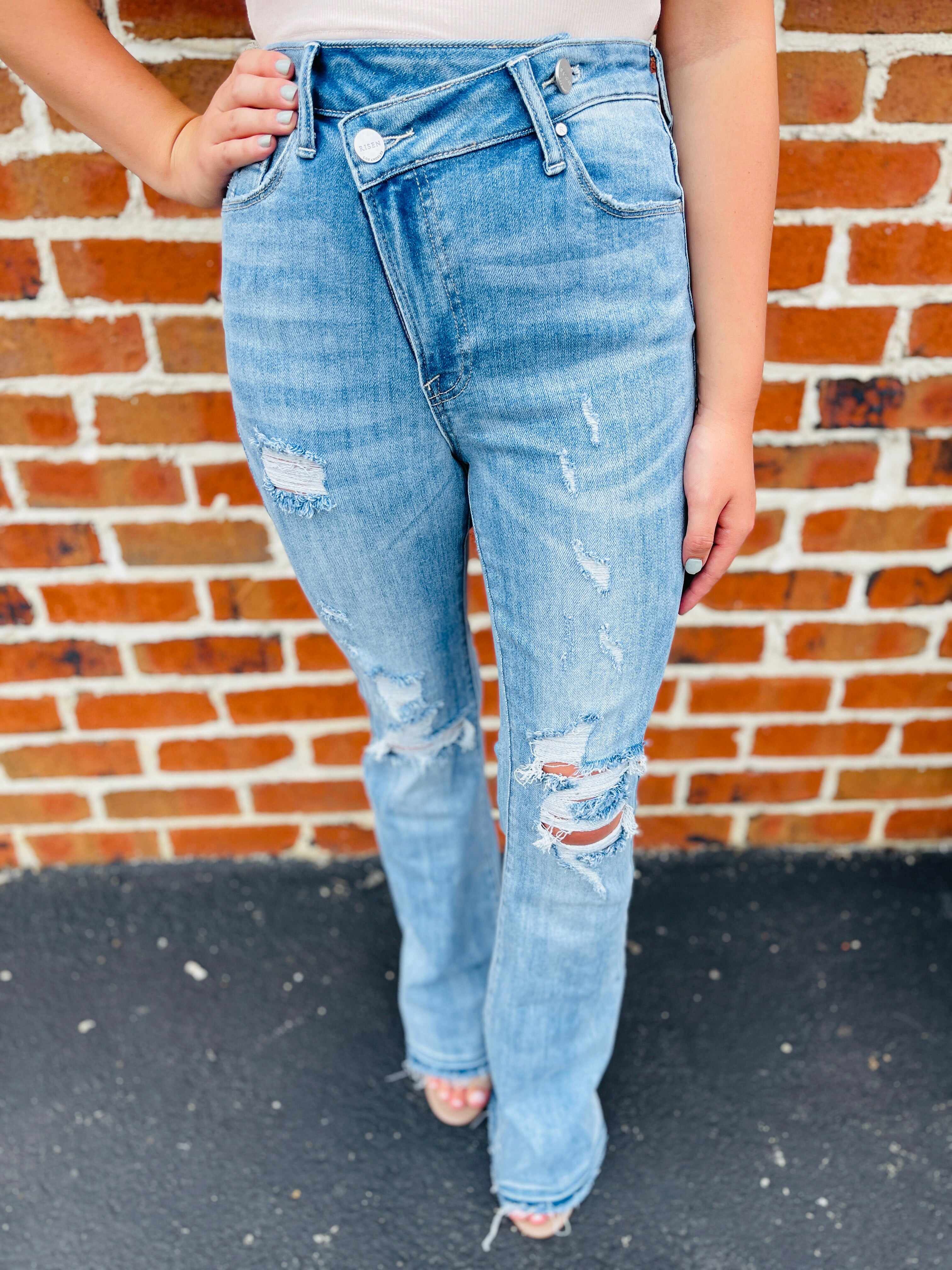Risen Plus/Reg Make Them Stare Crossover Flare Jeans