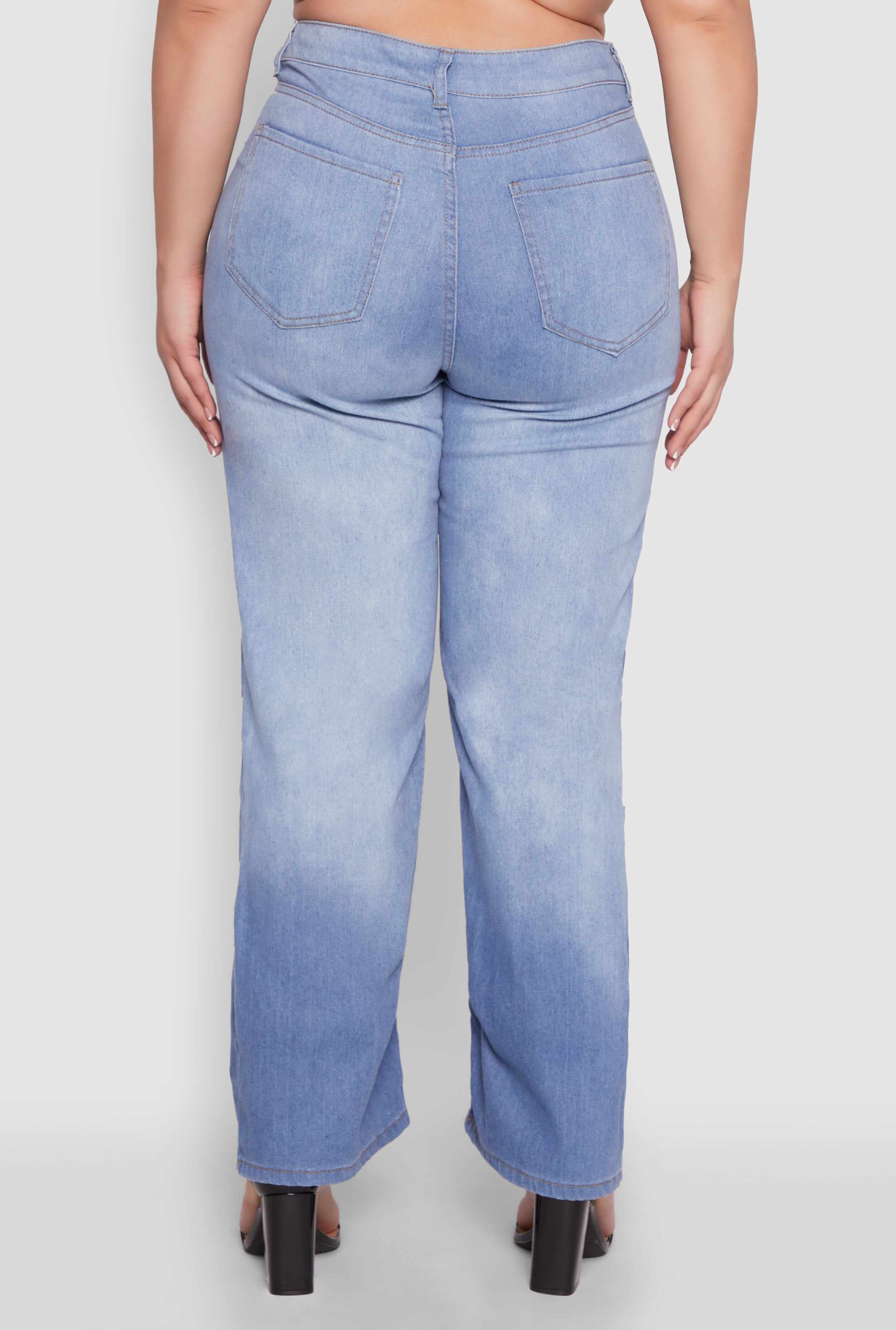 Plus Size Slashed Straight Leg Ombre Jeans