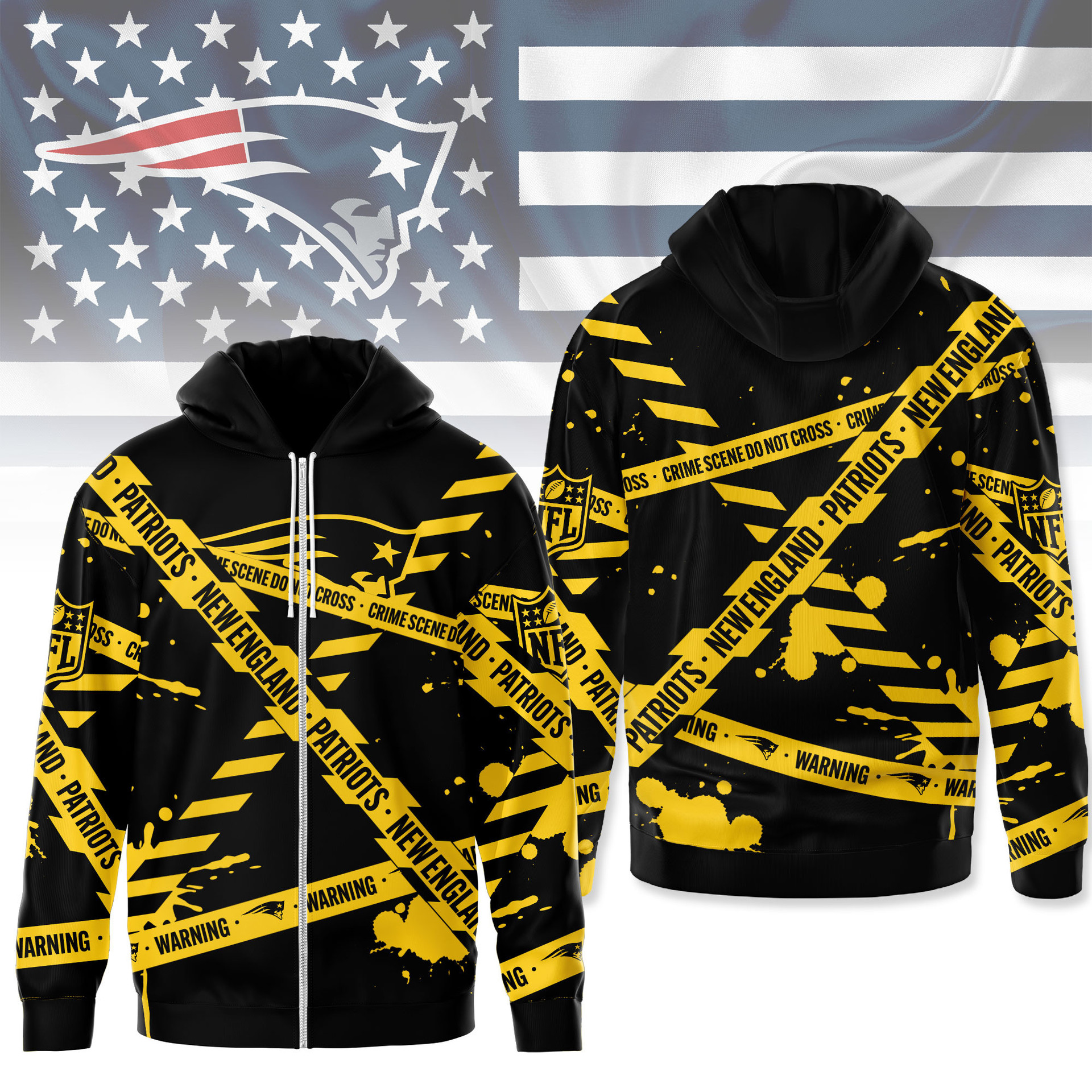 New England Patriots | Premium NFL Yellow Caution Tape 3D Hoodie MM