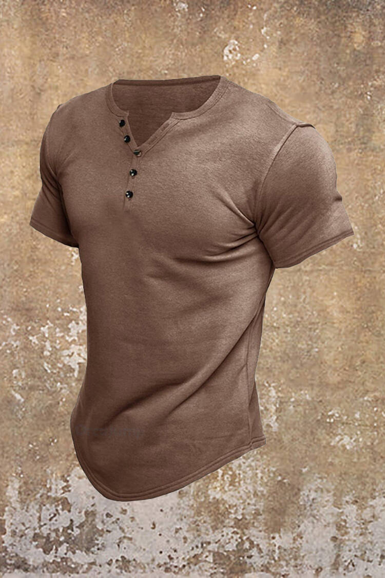 Casual Solid Color Basic Henley Collar T-Shirt