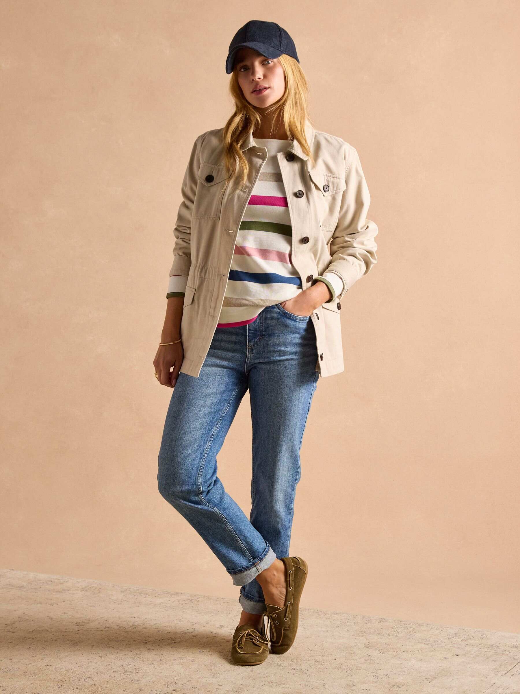Harbour Cream Multi Boat Neck 100% Cotton Breton Top