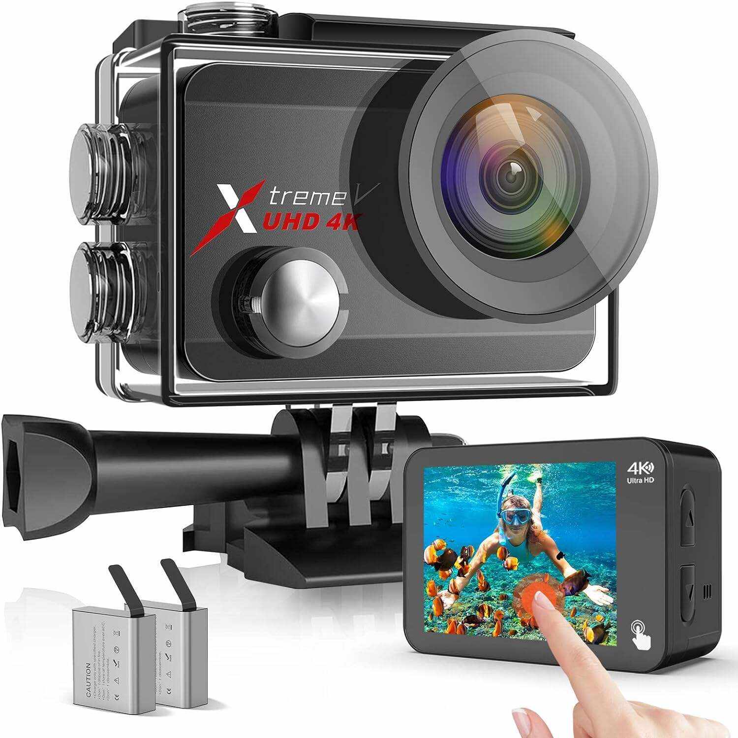 Underwater Camera,24MP 40m WiFi Dual Color Screen Action Camera 4K For Snorkeling Sports,Waterproof Camera with Bike Helmet,EIS Stabilization,170° Wide Angle,4X Zoom,2 Batteries and Mounting Kits