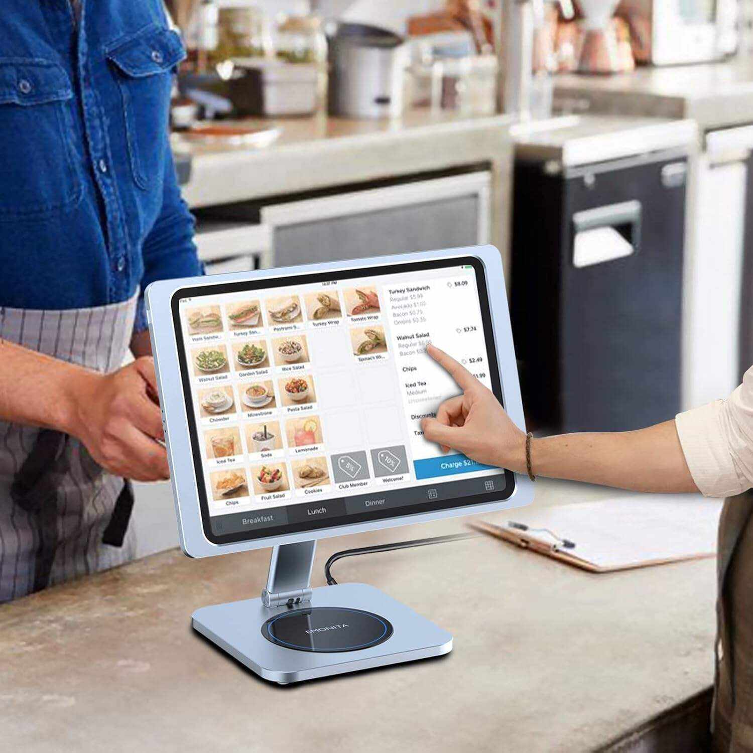 EMONITA Magnetic Stand with Charging Case for 10.2 Inch 7th / 8th / 9th Gen (2021/2020/2019). 18W USB C Fast Charging Cable Included, Foldable L Shape, Strong Magnets, 360 Rotation, 180 Tilt